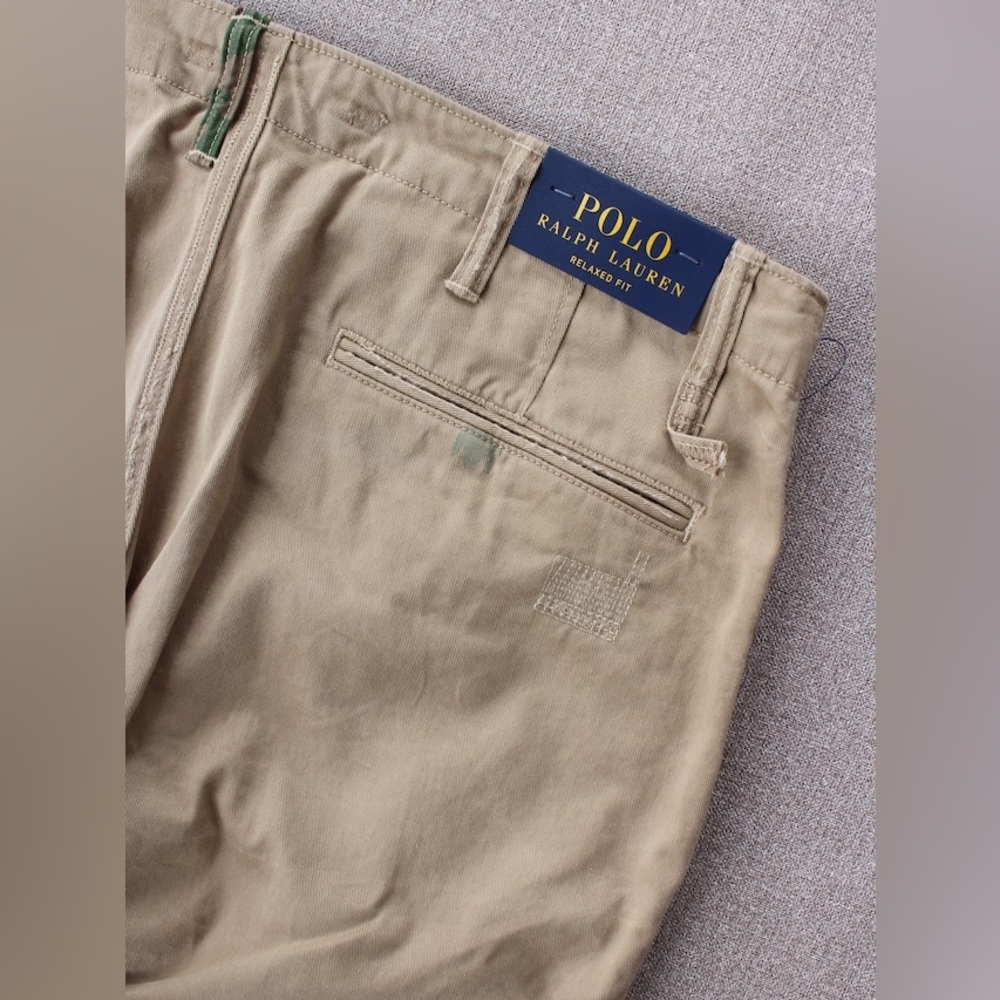 RARE POLO‎ RALPH LAUREN【DISTRESSED STRAIGHT-LEG CHINOS】 KHAKI PANTS - Picture 7 of 14
